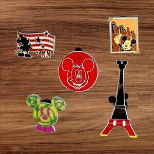 5 Mickey Mouse Disney Parks Trading Pins, Plus 2 Bonus Pins